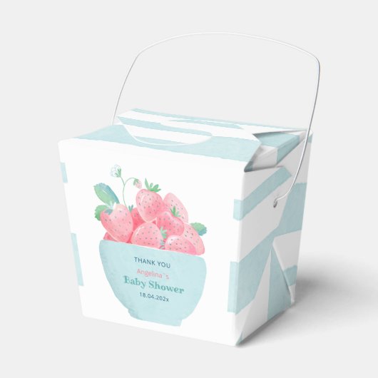 Baby shower Favor Box met schattige aardbeien. Bedankdoosjes (Voorkant Zijde)
