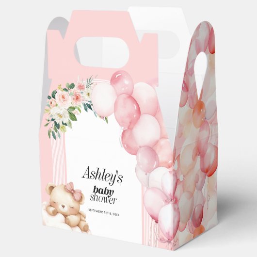 Baby shower Favor Box, Roze Beer en Ballonnen Bedankdoosjes (Geopend)