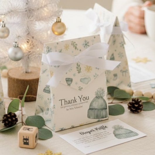 Baby Shower Favor Box - Winter Blue Hat Thank You Bedankdoosjes