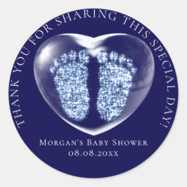 Baby shower Favor Bubble Heart Feet Blauw Navy Ronde Sticker