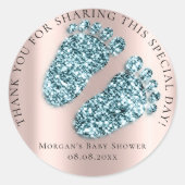 Baby shower Favor Dank Glitter Roos Glitter Feet Ronde Sticker (Voorkant)