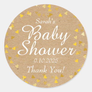 Baby Shower Favor met Gouden Harten Ronde Sticker