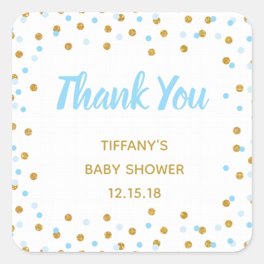 Baby shower Favor Stickers Blue Gold Glitter (Voorkant)