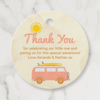 Baby Shower Favor Tags Retro Surf Roze & Geel Bedankjes Labels