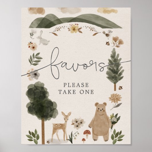 Baby shower Favors Sign Boho Woodland Poster (Voorkant)
