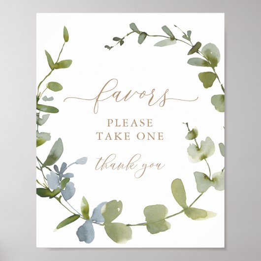 Baby shower Favors Sign Eucalyptus Greenery Poster (Voorkant)