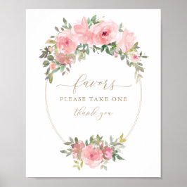 Baby shower Favors Sign Pink Gold Floral Greenery Poster