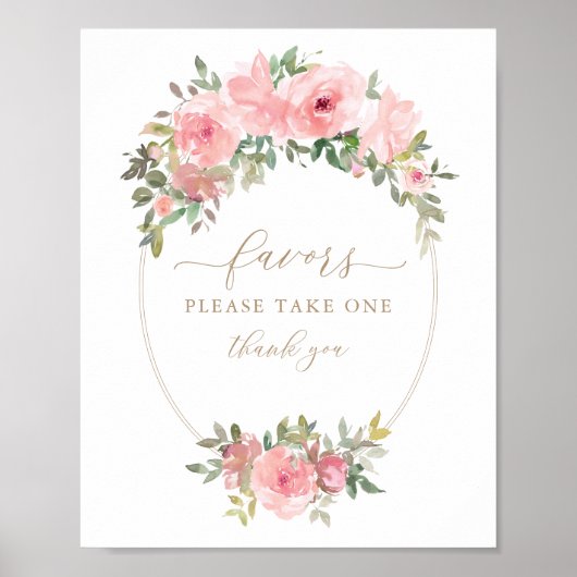 Baby shower Favors Sign Pink Gold Floral Greenery Poster (Voorkant)
