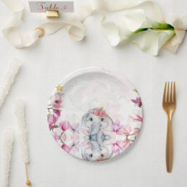 Baby Shower Feestbord met Bloemenkroon Olifant Papieren Bordje