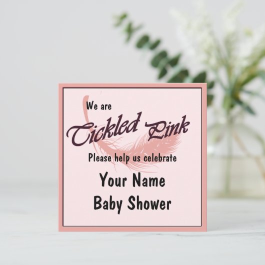 Baby shower feestelijke roze uitnodiging (Staand voorkant)