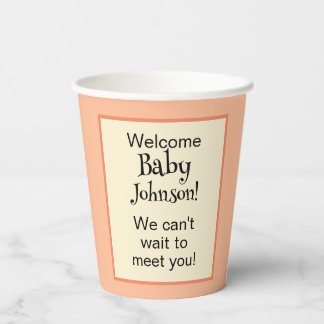 Baby Shower Feestje Perzik Geel Geometrisch Patroo Papieren Bekers