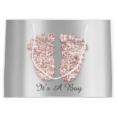 Baby shower Feet Boy Girl Name Roos Blush Groot Cadeauzakje (Voorkant)