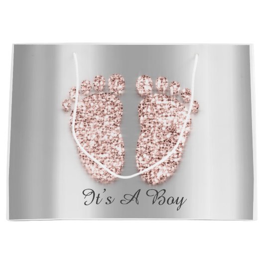 Baby shower Feet Boy Girl Name Roos Blush Groot Cadeauzakje (Voorkant)