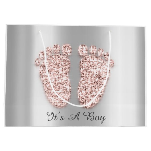 Baby shower Feet Boy Girl Name Roos Blush Groot Cadeauzakje (Achterkant)