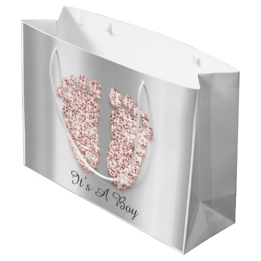 Baby shower Feet Boy Girl Name Roos Blush Groot Cadeauzakje (Achterkant Gekanteld)