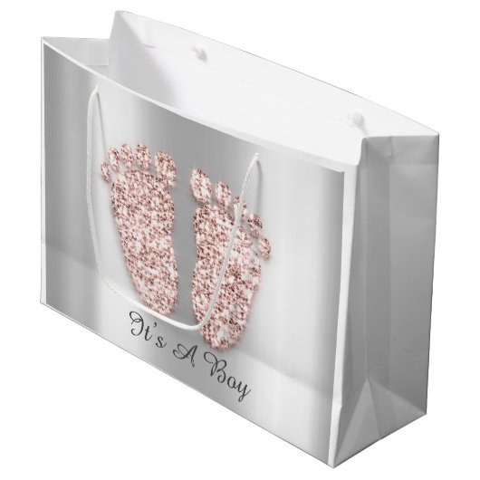 Baby shower Feet Boy Girl Name Roos Blush Groot Cadeauzakje (Voorkant Gekanteld)