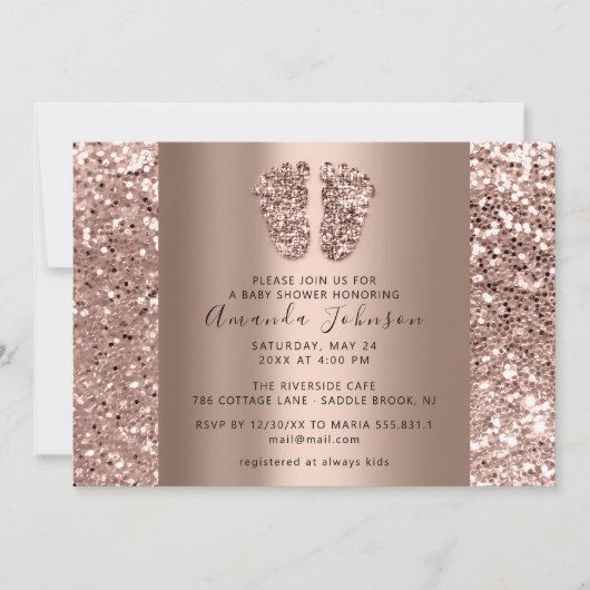 Baby shower Feet Elegant Roos Glitter Boy Girly Kaart (Voorkant)