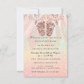 Baby shower Feet Girl Boy Royal Roos Glitter Lace Kaart (Voorkant)