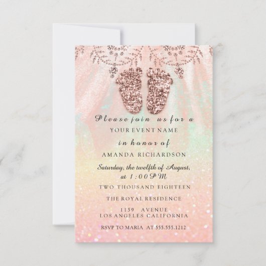 Baby shower Feet Girl Boy Royal Roos Glitter Lace Kaart (Voorkant)