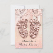 Baby shower Feet Girl Boy Royal Roos Glitter Lace Kaart (Achterkant)