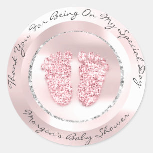 Baby shower Feet Girl-naam Hartelijk Roos Roze Ronde Sticker
