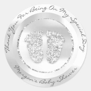 Baby shower Feet Girl-naam Hary Silver Ronde Sticker