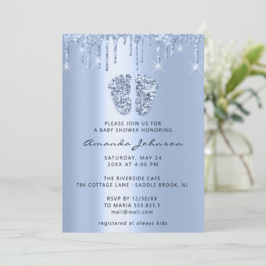 Baby shower Feet Glitter Baby Blue Drivers Jongen  Kaart (Staand voorkant)