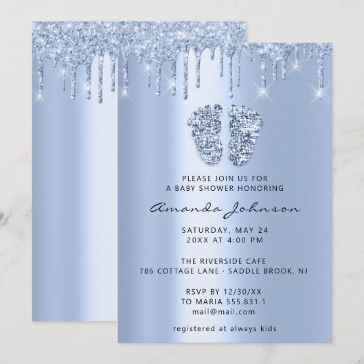 Baby shower Feet Glitter Baby Blue Drivers Jongen  Kaart (Voorkant / Achterkant)