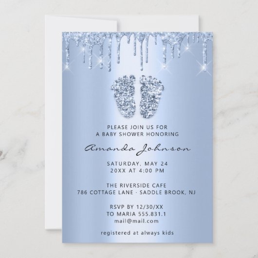 Baby shower Feet Glitter Baby Blue Drivers Piepspo Kaart (Voorkant)