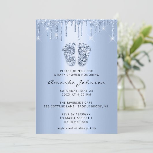 Baby shower Feet Glitter Baby Blue Drivers Piepspo Kaart (Staand voorkant)