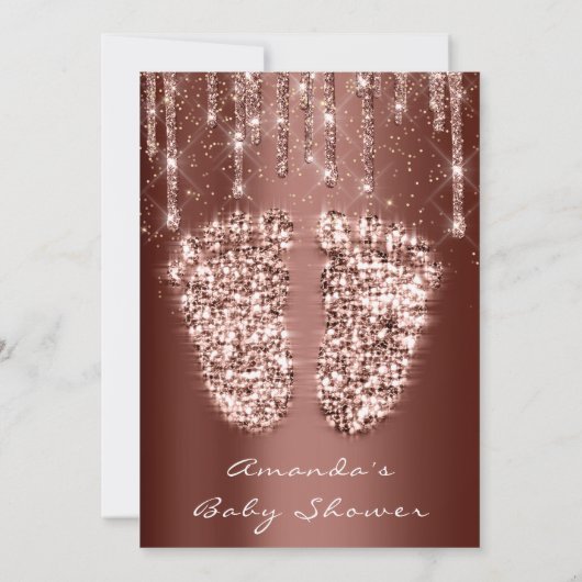 Baby shower Feet Glitter Gold Brown Drift Boy Girl Kaart (Achterkant)