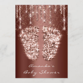 Baby shower Feet Glitter Gold Brown Drift Boy Girl Kaart