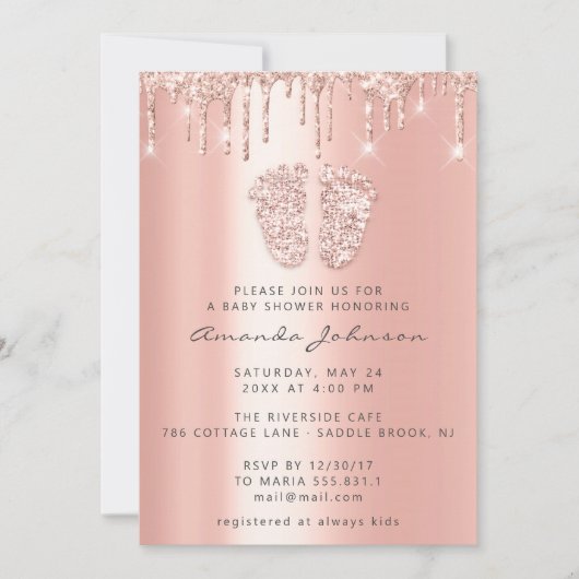 Baby shower Feet Glitter Roos Draagt foto Jongen m Kaart (Voorkant)