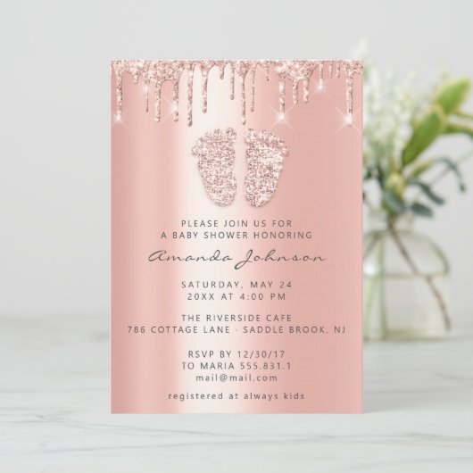 Baby shower Feet Glitter Roos Draagt foto Jongen m Kaart (Staand voorkant)