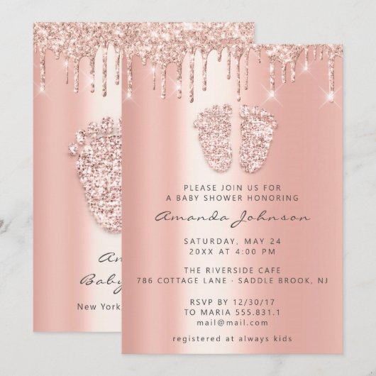 Baby shower Feet Glitter Roos Draagt foto Jongen m Kaart (Voorkant / Achterkant)