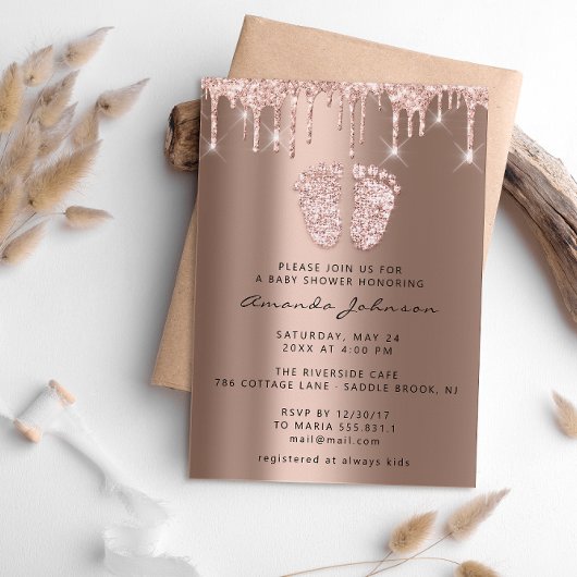 Baby shower Feet Glitter Roos Draagt foto Jongen m Kaart