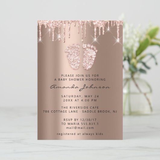 Baby shower Feet Glitter Roos Draagt foto Jongen m Kaart (Staand voorkant)