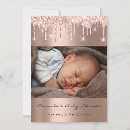 Baby shower Feet Glitter Roos Draagt foto Jongen m Kaart (Achterkant)