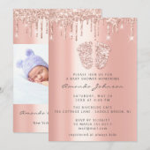 Baby shower Feet Glitter Roos Draagt foto Jongen m Kaart (Voorkant / Achterkant)