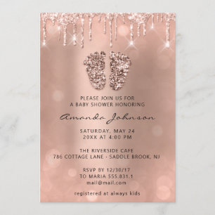 Baby shower Feet Glitter Roos Glitter Boy Girl Kaart