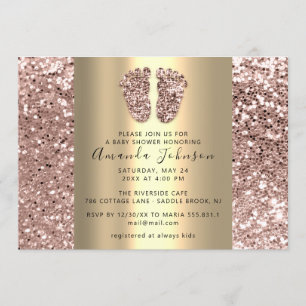 Baby shower Feet Glitter Roos Glitter GoldBoy Girl Kaart