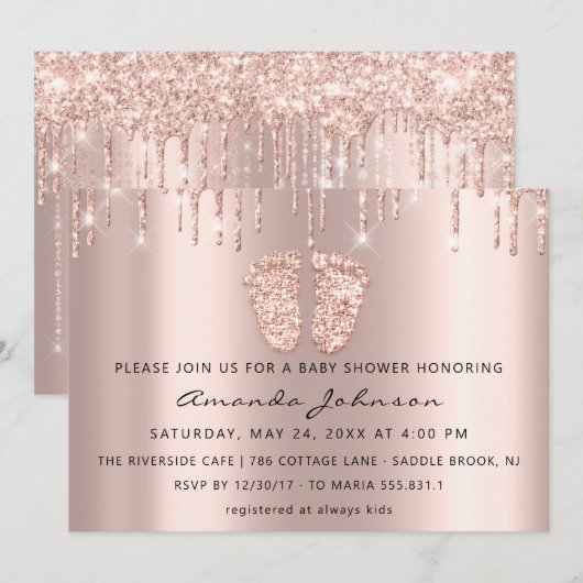 Baby shower Feet Glitter Roos Gold Drivers Boy Gir Kaart (Voorkant / Achterkant)