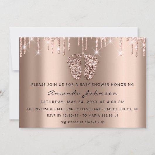 Baby shower Feet Glitter Roos Gold Drivers Boy Gir Kaart (Voorkant)