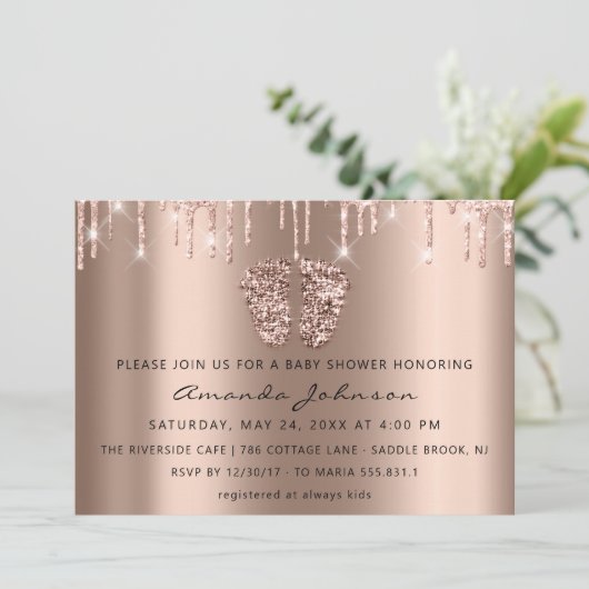 Baby shower Feet Glitter Roos Gold Drivers Boy Gir Kaart (Staand voorkant)