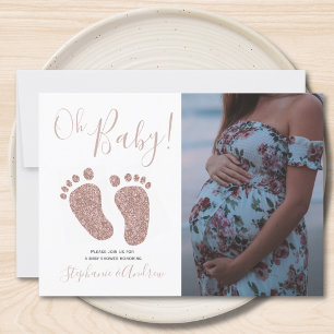 Baby shower Feet Glitter Roos Gold Girl Foto Kaart