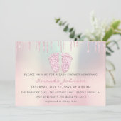 Baby shower Feet Glitter Roos Roze druppels Jonger Kaart (Staand voorkant)