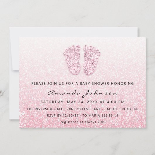 Baby shower Feet Glitter Roos Roze schijven OmbreG Kaart (Voorkant)