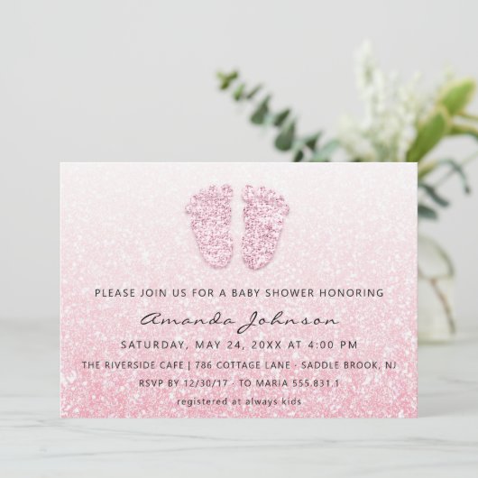 Baby shower Feet Glitter Roos Roze schijven OmbreG Kaart (Staand voorkant)