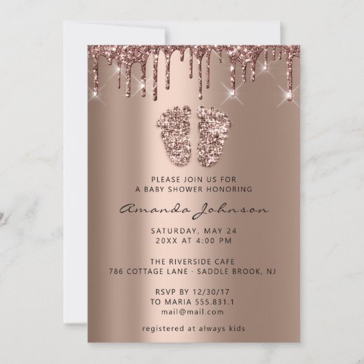 Baby shower Feet Glitter Roos Spark drijft Boy Gir Kaart (Voorkant)