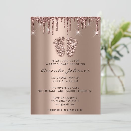 Baby shower Feet Glitter Roos Spark drijft Boy Gir Kaart (Staand voorkant)